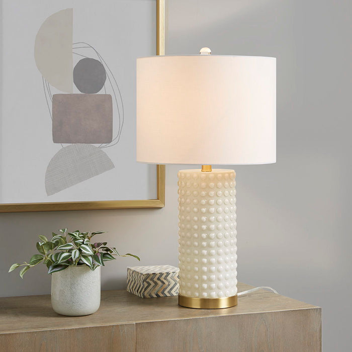 Grace Ivy - Textured Dot Table Lamp - White / Gold - Simple Home Plus
