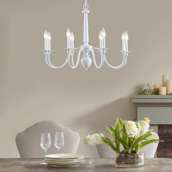 Amelia - 8-Light Traditional Metal Chandelier - Glossy White - Simple Home Plus