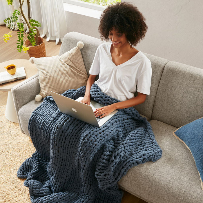 Chunky Double Knit - Handmade Throw - Indigo - Simple Home Plus