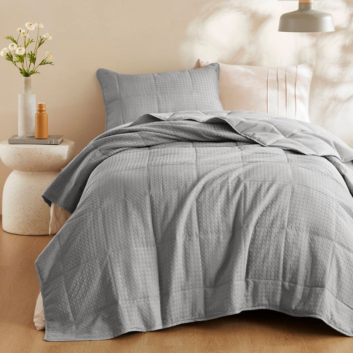 Mina - Twin/Twin Long Waffle Weave Textured Quilt Set - Gray - Simple Home Plus