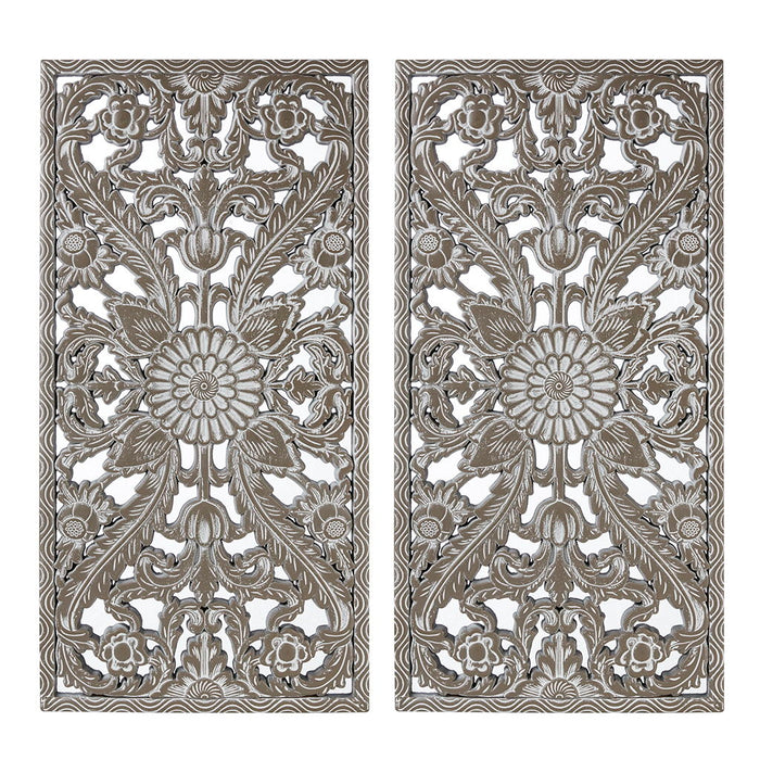 Botanical Panel - Botanical Panel Distressed Carved 2-Piece Wall Decor Set - Antique Green - Simple Home Plus