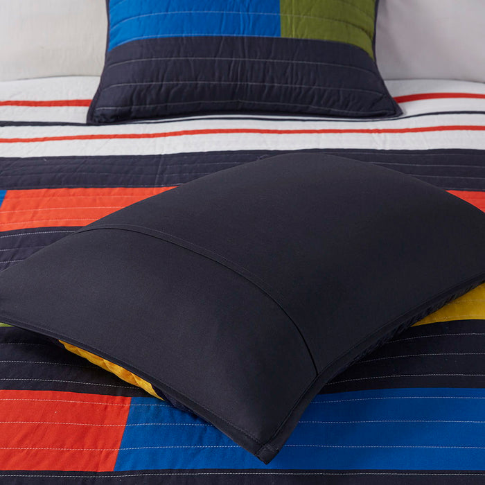 Morris - Full Stripe Printed Quilt Set - Multi - Simple Home Plus