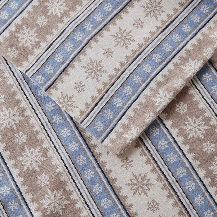 Flannel - 4 Piece Full Sheet Set - Blue Snowflake - Simple Home Plus