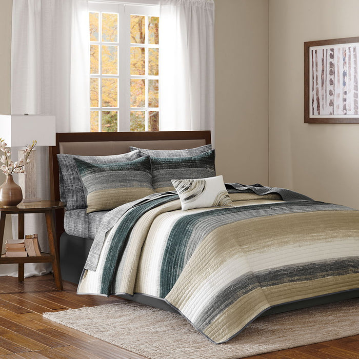 Saben - California King Complete Reversible Coverlet And Sheet Set - Taupe - Simple Home Plus