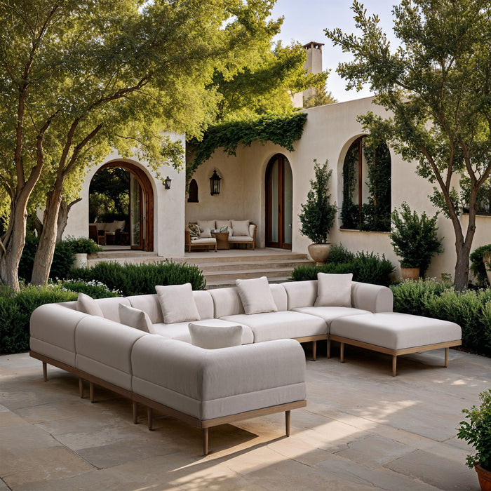 Laguna - 7 Piece Resilient Water Resistant Fabric 142" Upholstered Outdoor Patio Modular Sectional - Simple Home Plus