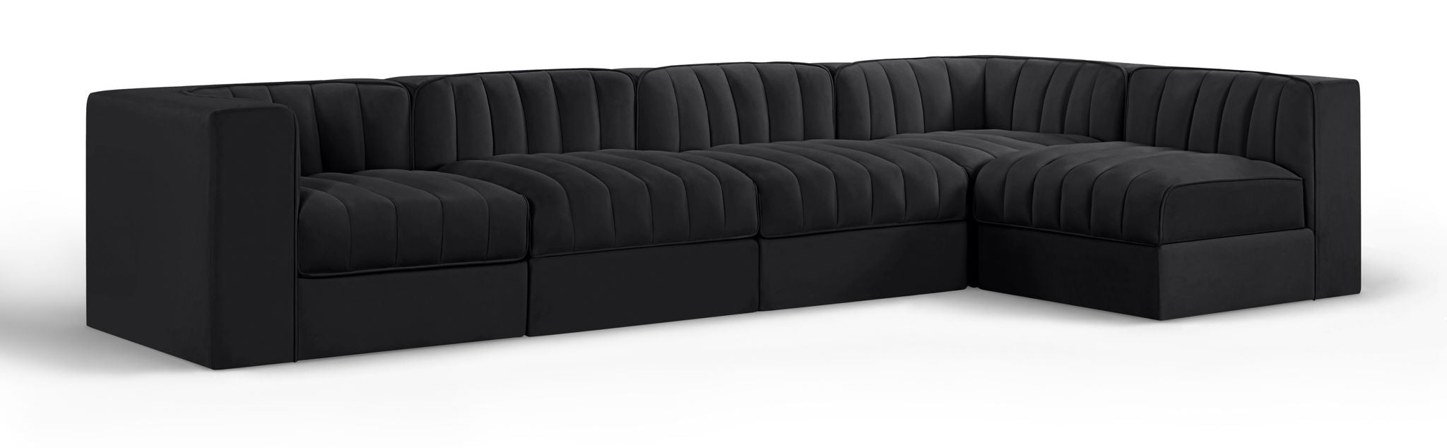 Rummi - Velvet Performance Fabric Upholstered 5 Piece Modular Sectional, L-Shaped (Right) - Simple Home Plus