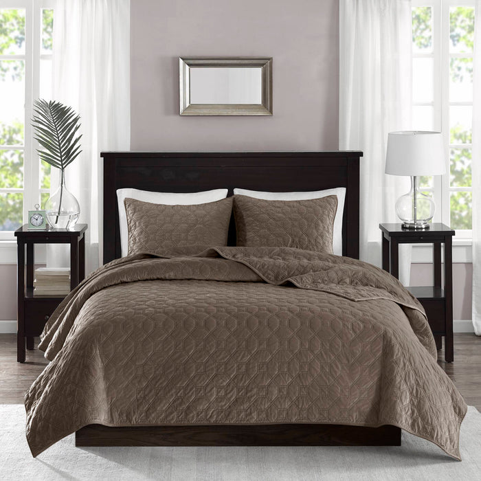 Harper - Reversible 3 Piece Coverlet Set - Taupe - Simple Home Plus