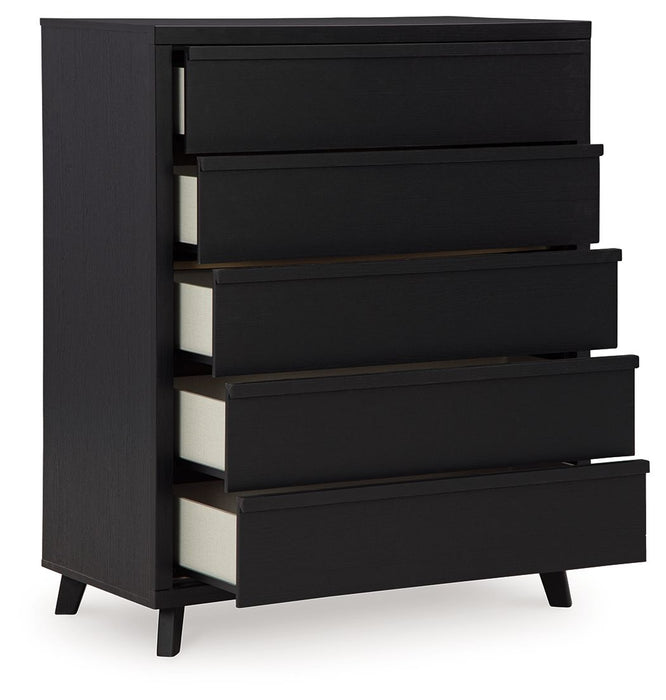 Danziar - Black - Five Drawer Wide Chest - Simple Home Plus