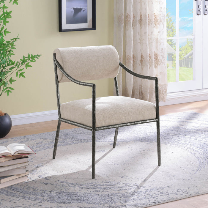 Bastille - Upholstered Dining Arm Chair (Set of 2) - Silver Frame - Simple Home Plus
