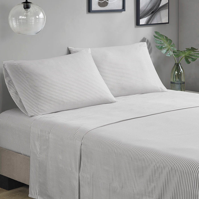 Jaxon - Stripe Comforter Set With Bed Sheets - Light Blue / Gray - Simple Home Plus