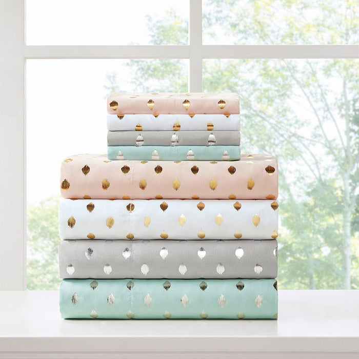 Metallic Dot - Twin Long Printed Sheet Set - White / Gold - Simple Home Plus