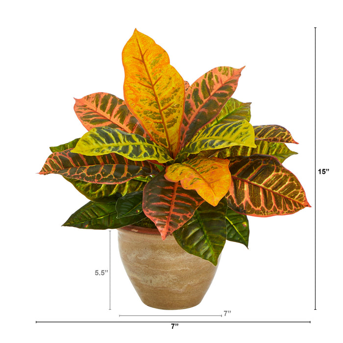 15" Garden Croton Plant in Ceramic Planter (Real Touch)