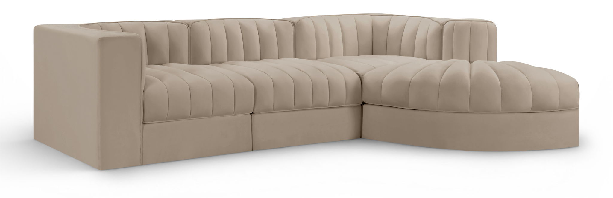 Rummi - Velvet Performance Fabric Upholstered 4 Piece Modular Sectional, With Reverse Corner Chair - Simple Home Plus