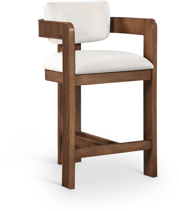 Sacha - Velvet Stool With Brown Base - Simple Home Plus
