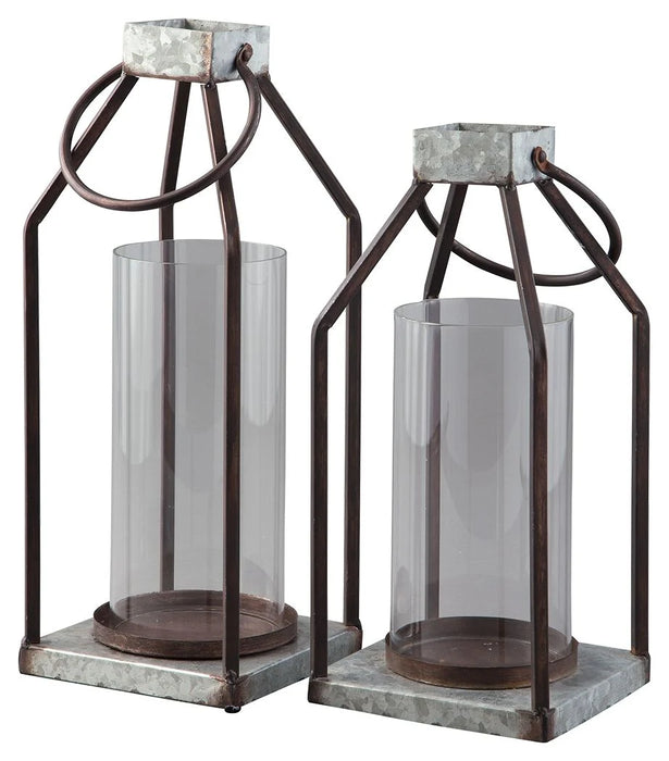 Diedrick - Indoor/Outdoor Lantern Set (Set of 2) - Gray / Black - Simple Home Plus