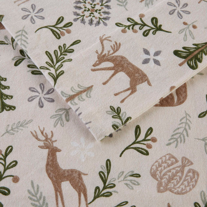 Cozy Flannel - 4 Piece King Printed Sheet Set - Tan land Winter