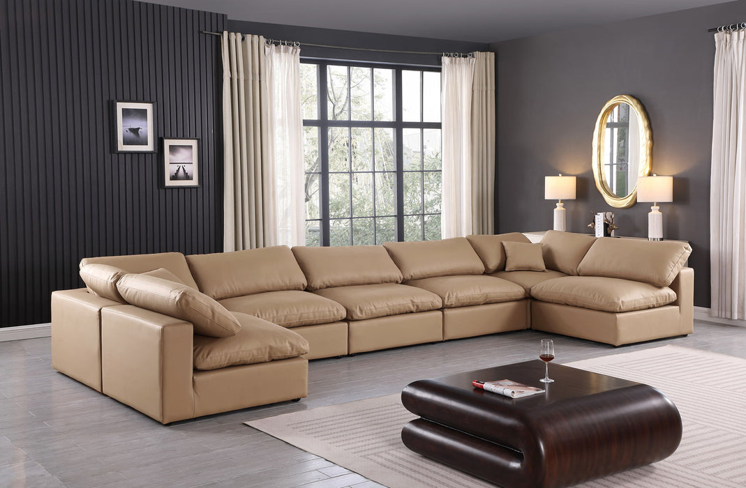 Comfy - 7 Piece Faux Leather Modular Armless Sectional - Tan - Simple Home Plus