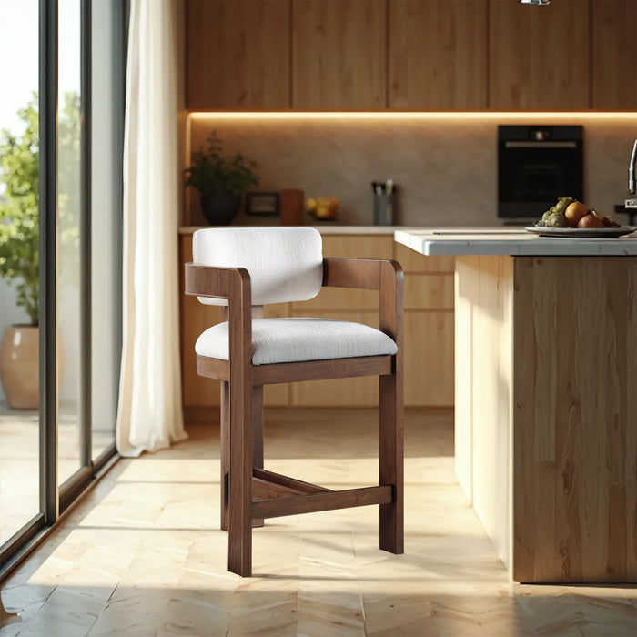 Sacha - Linen Stool With Brown Base - Simple Home Plus
