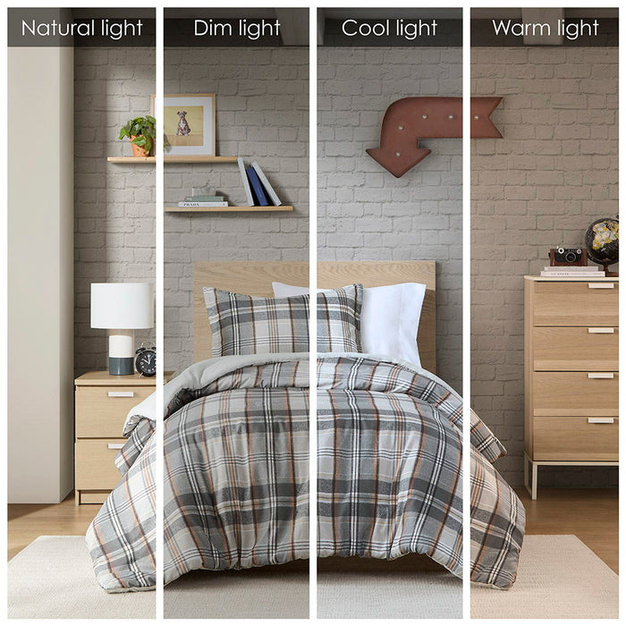 Blake - Plaid Twin Duvet Cover Set - Tan / Gray