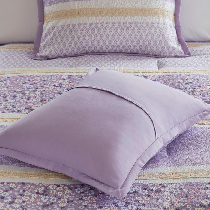 Caralie - 5 Piece Seersucker Comforter Set With Throw Pillows - Purple - Simple Home Plus