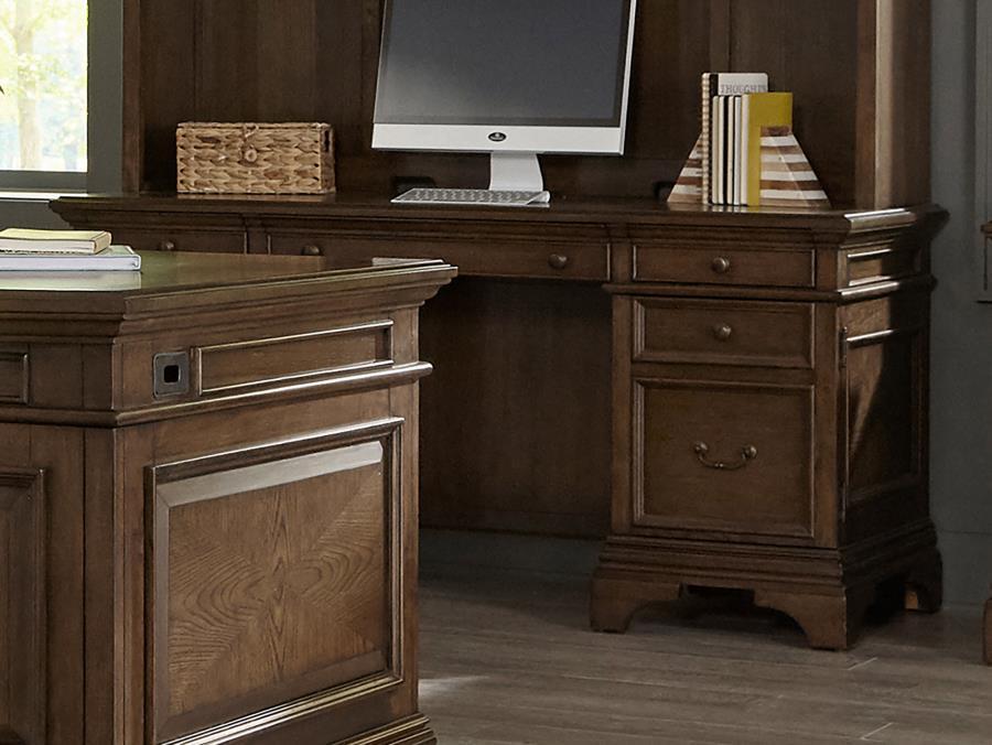 Hartshill - 5-Drawer Credenza Office Desk Burnish Oak - Burnished Oak - Simple Home Plus