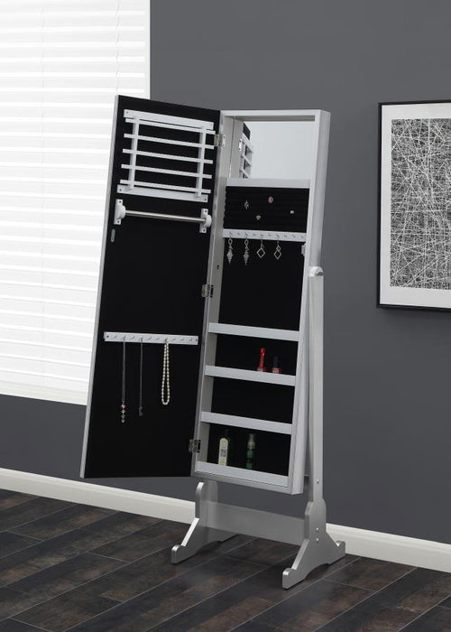 Moore - Cheval Mirror With Jewelry Storage - Silver - Simple Home Plus