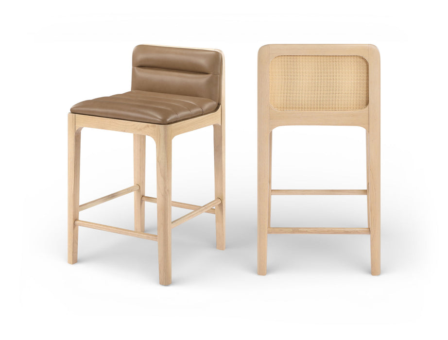 Ellis - Vegan Leather Upholstered Counter Stool (Set of 2) - Tan / Natural - Simple Home Plus