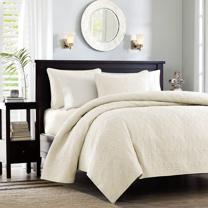 Quebec - King Reversible Coverlet Set - Cream - Simple Home Plus