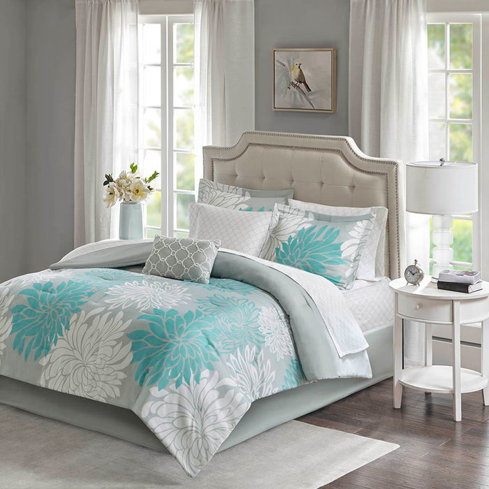 Maible - King Complete Comforter And Sheet Set - Aqua - Simple Home Plus