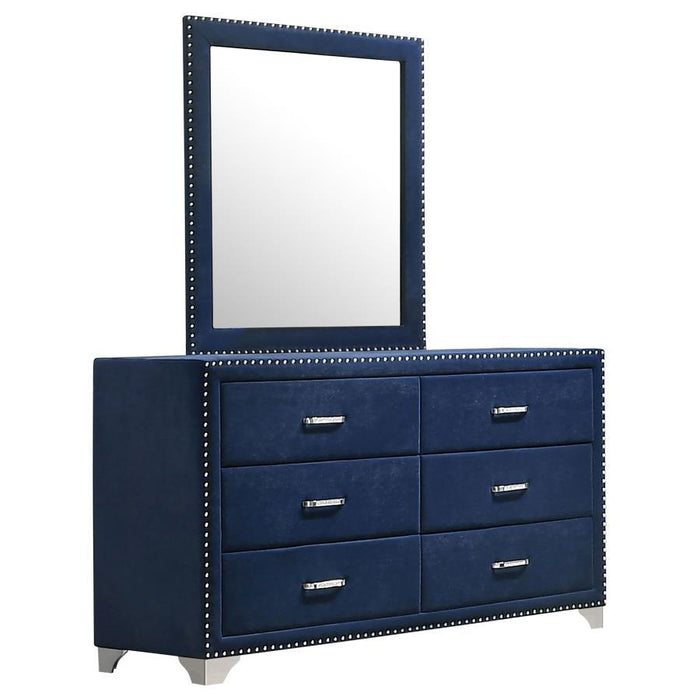 Melody - 6-Drawer Upholstered Dresser With Mirror - Simple Home Plus