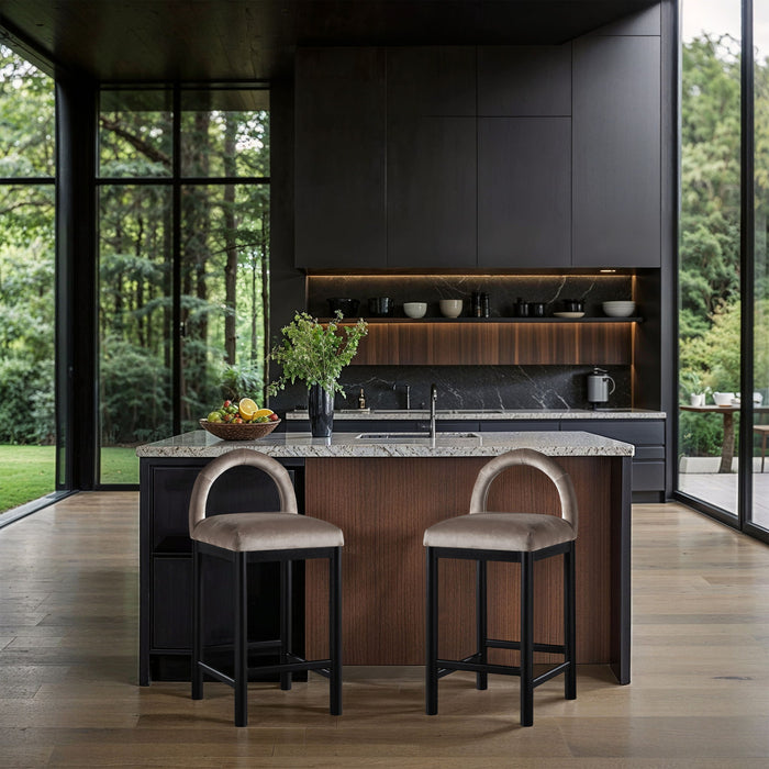 Conrad - Velvet Counter Stool With Black Legs - Simple Home Plus