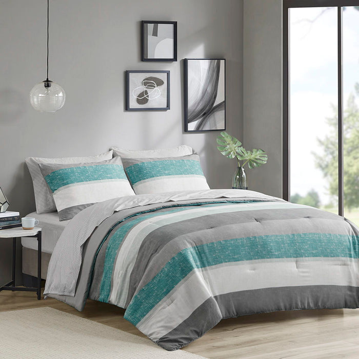 Jaxon - Stripe Comforter Set With Bed Sheets - Aqua - Simple Home Plus