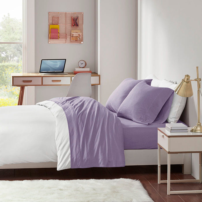 Cotton Blend Jersey Knit - Queen All Season Sheet Set - Purple