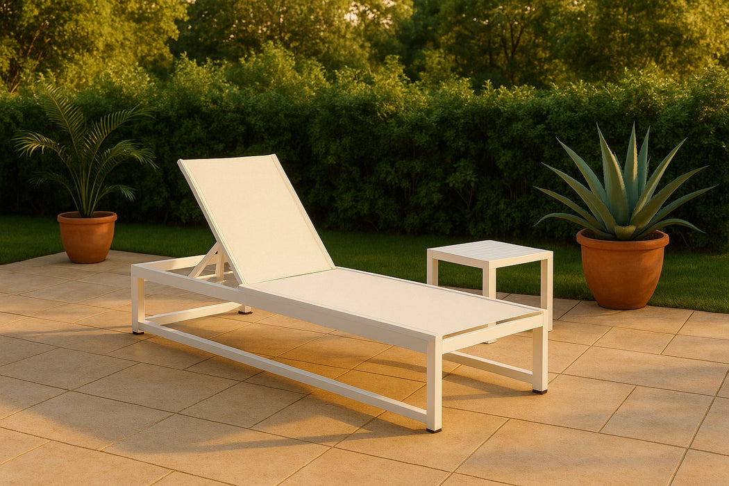Maldives - Water Resistant Outdoor Patio Adjustable Sun Chaise Lounge Chair With White Base - Simple Home Plus