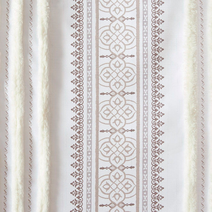 Samara - 50x84" Poly Printed Curtain Panel With Tufted Stripe And Lining - White / Brown - Simple Home Plus