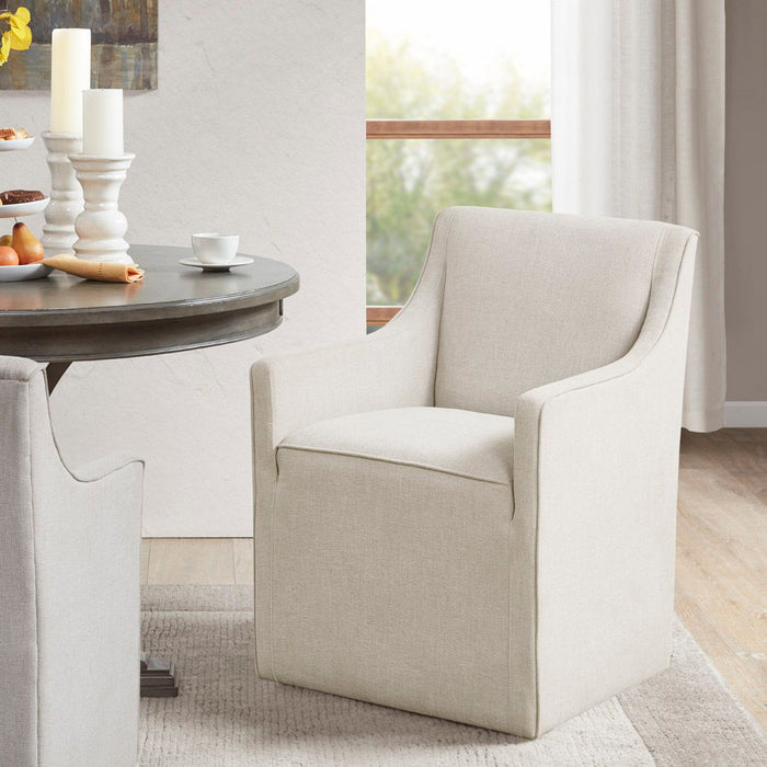 Charlotte - Slipcover Dining Arm Chair With Casters - Cream - Simple Home Plus