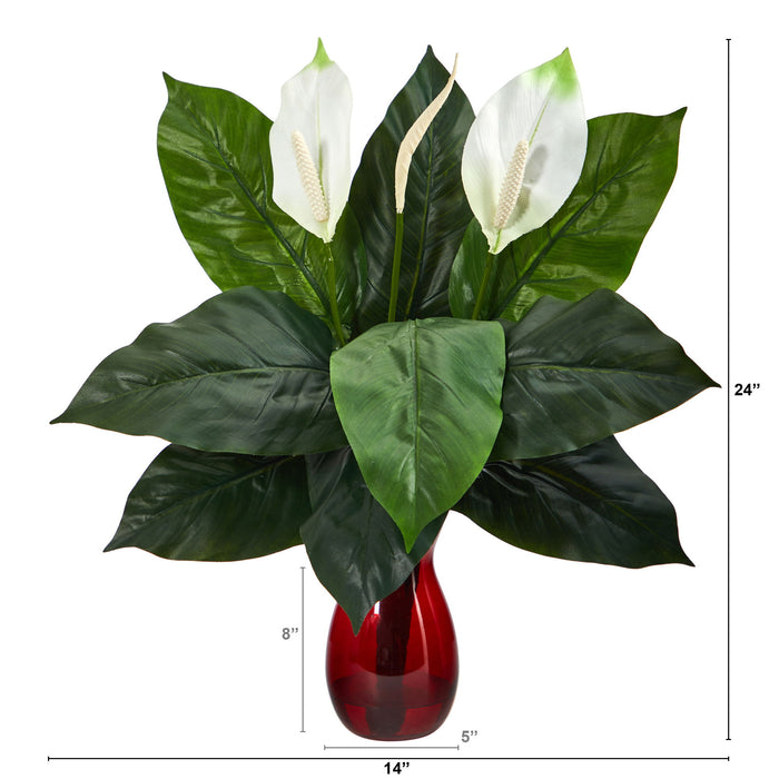 24" Spathifyllum Artificial Plant in Ruby Planter