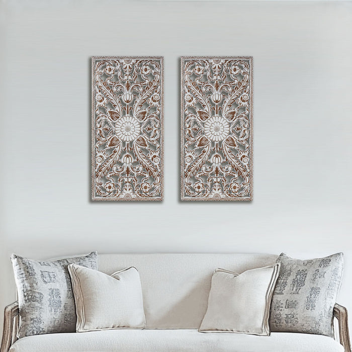 Botanical Panel - Botanical Panel Distressed Carved 2-Piece Wall Decor Set - Antique Brown - Simple Home Plus