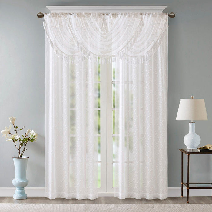 Irina - Diamond Sheer Embroidered Waterfall Valance - White - Simple Home Plus