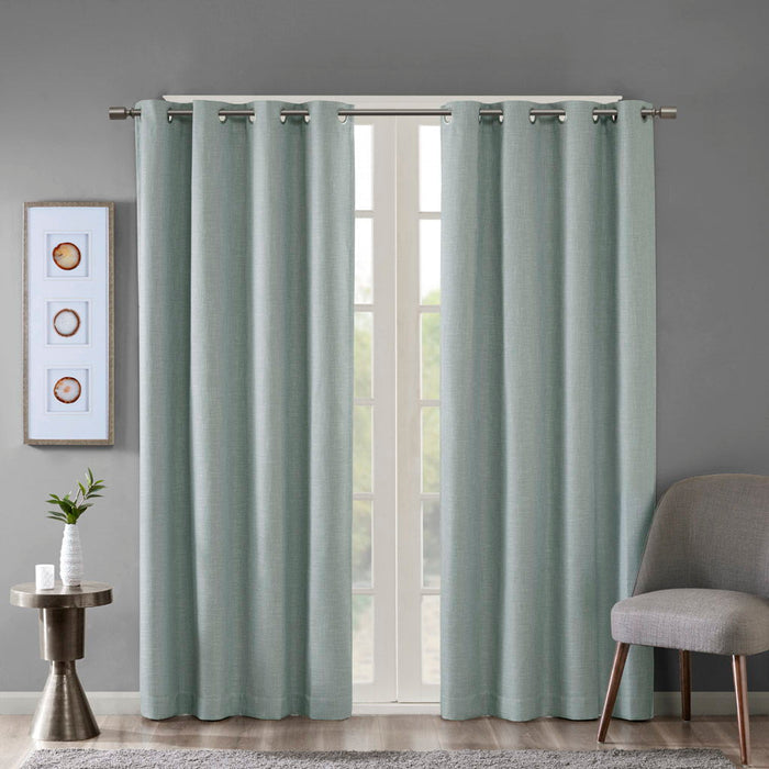 Maya - 54" Printed Heathered Blackout Grommet Top Curtain Panel - Aqua - Simple Home Plus