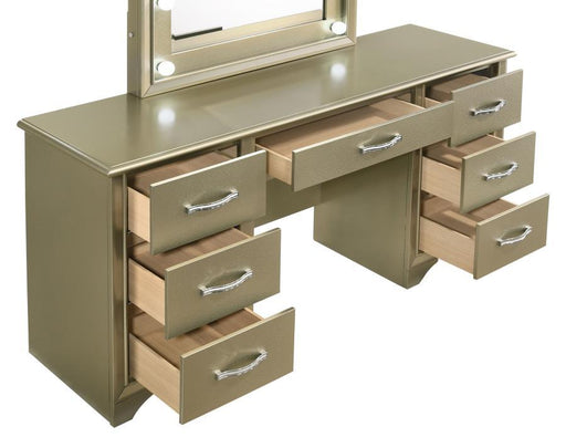 Beaumont - 7-Drawer Vanity Desk With Lighting Mirror - Champagne - Simple Home Plus
