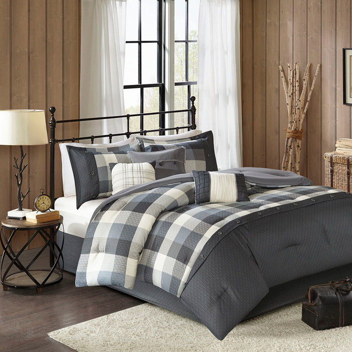 Ridge - Queen 7 Piece Herringbone Comforter Set - Gray - Simple Home Plus