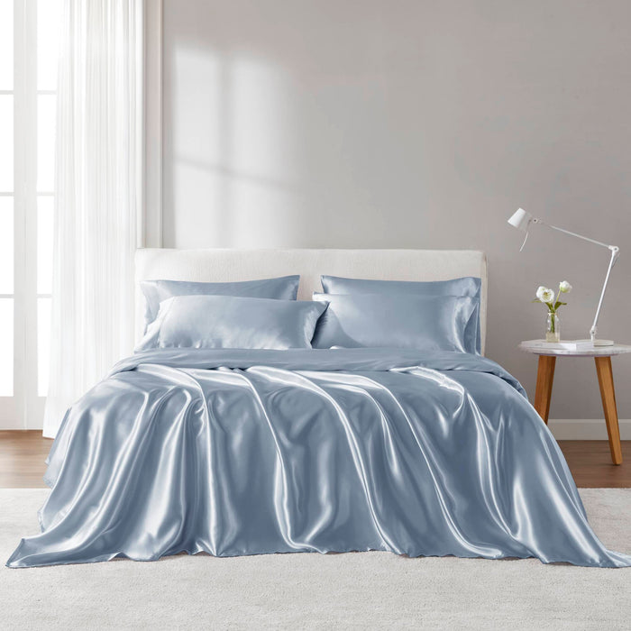 Satin - 6 Piece Queen Luxury Sheet Set - Blue - Simple Home Plus