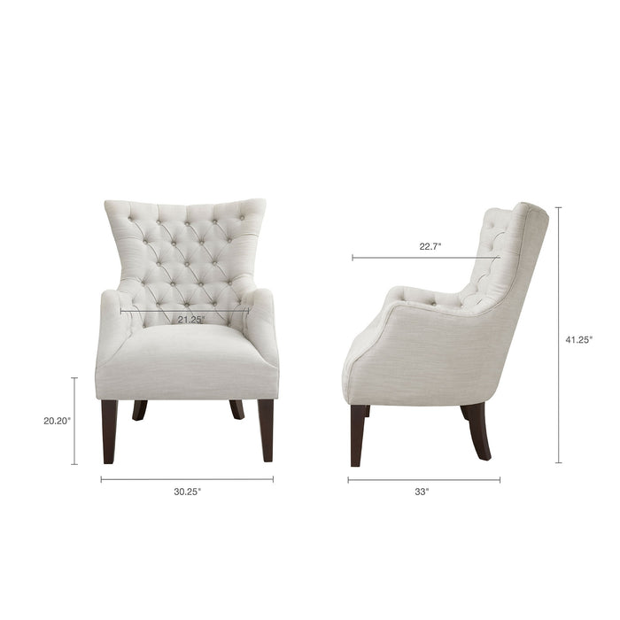 Hannah - Button Tufted Wing Chair - Ivory - Simple Home Plus
