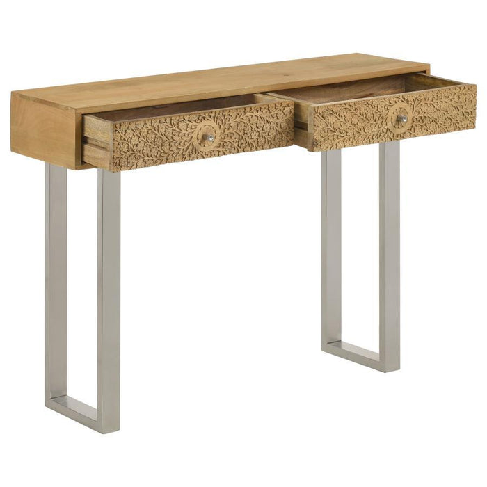 Draco - 2-Drawer Console Table Hand Carved Details - Natural - Simple Home Plus