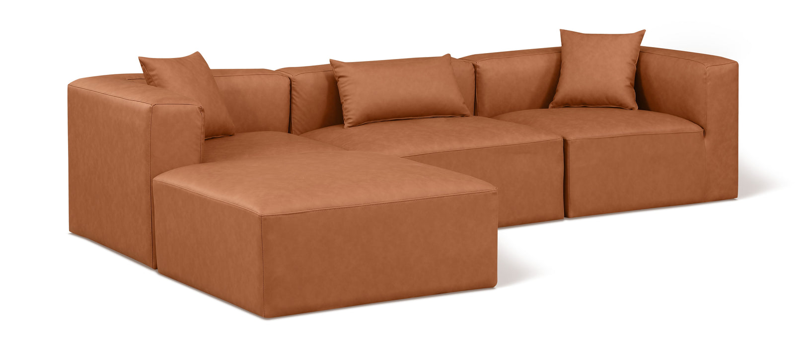 Cube - 4 Piece Modular Sectional With Chaise - Cognac - Simple Home Plus