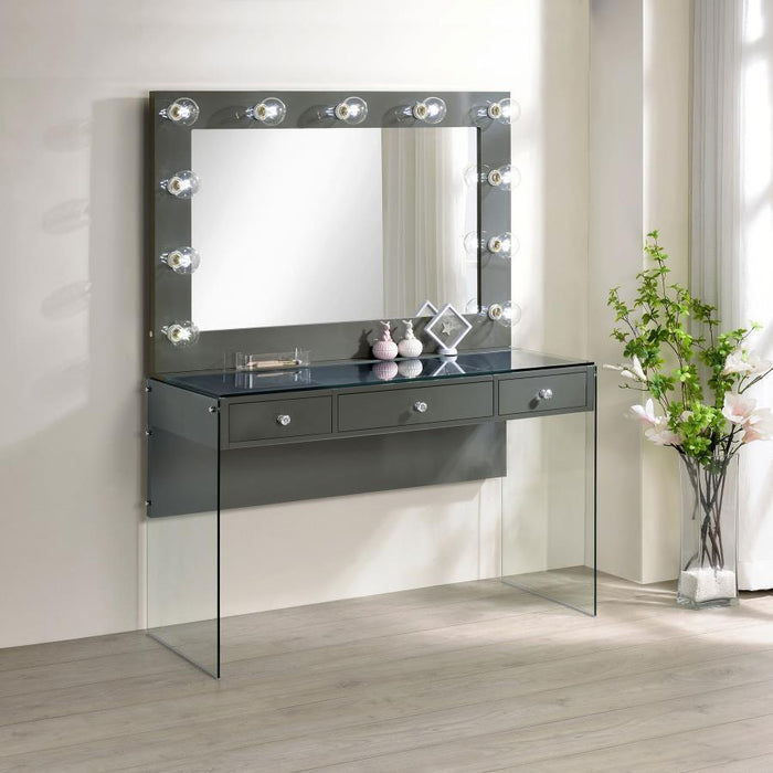 Afshan - 3-Drawer Vanity Set With Lighting - Gray High Gloss - Simple Home Plus