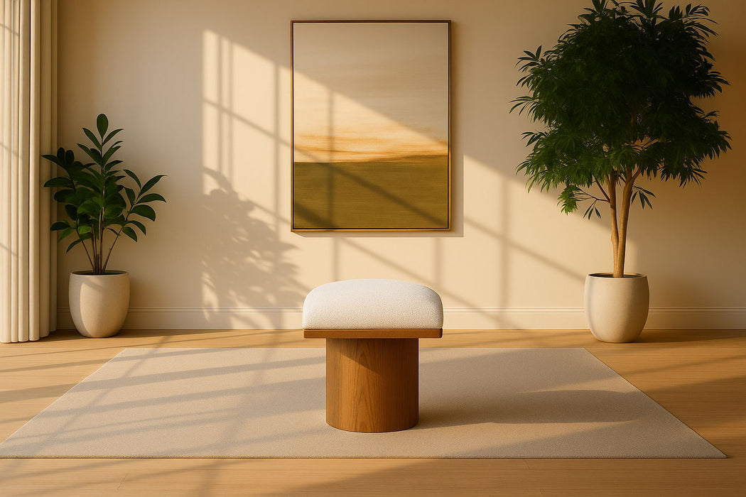 Pavilion - Bench Ottoman With Brown Base - Cream - Simple Home Plus