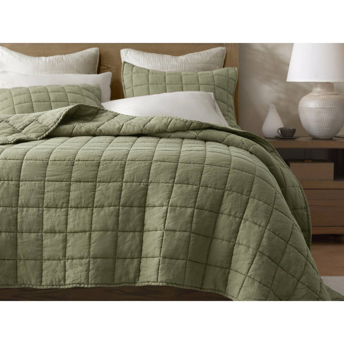 100% Linen - Full/Queen Linen Garment Washed Quilt Set - Olive Green - Simple Home Plus