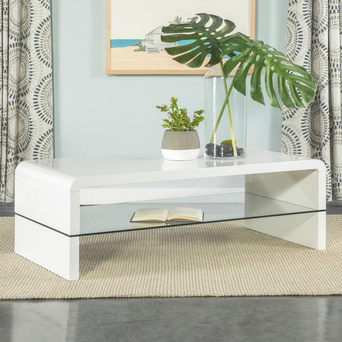 Airell - Rectangular Coffee Table With Shelf - White High Gloss - Simple Home Plus